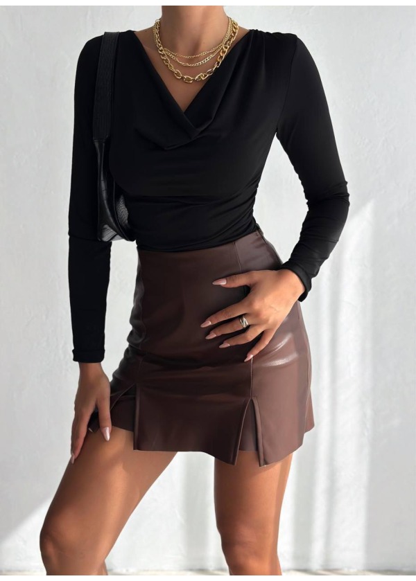 DRAPE YAKA BLUZ - SİYAH