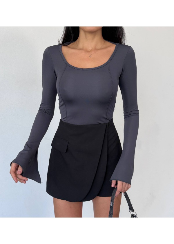 ÖNÜ BİYELİ BLUZ - ANTRASİT GRİ